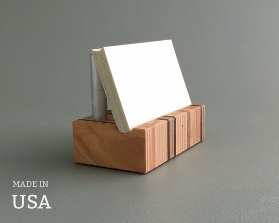 Wood Business Card Holder Made in USA, Striped Wood, Minimalist Modern Style by andrewsreclaimed