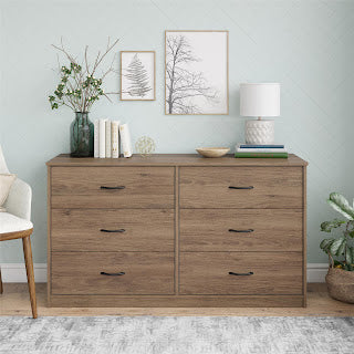 Mainstays Classic 6 Drawer Dresser, Rustic Oak Finish $90 + Free Shipping