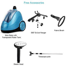 Load image into Gallery viewer, Exclusive costway garment clothes steamer professional heavy duty powerful 1 7l58 fl oz water tank producing 60min of continuous steam with fabric brush garment hanger and glove blue