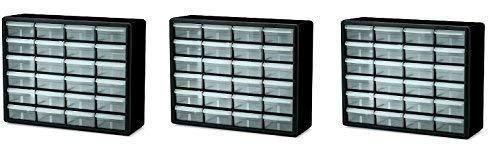 Akro-Mils 10724 24-Drawer Plastic Parts Storage Hardware and Craft Cabinet, 20-Inch by 16-Inch by 6-1/2-Inch, Black (Pack of 3)