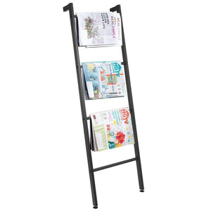 Organize with mdesign metal free standing bath towel bar storage ladder holds towels blankets clothes and magazines newspapers 4 levels matte black