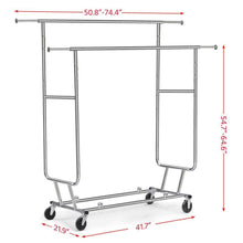 Load image into Gallery viewer, The best topeakmart commercial grade adjustable double rail clothing hanging rack on wheels rolling garment rack drying rack w wheels chrome finish