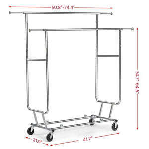 The best topeakmart commercial grade adjustable double rail clothing hanging rack on wheels rolling garment rack drying rack w wheels chrome finish