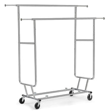Load image into Gallery viewer, Top yaheetech commercial grade garment rack rolling collapsible rack hanger holder heavy duty double rail clothes rack extendable clothes hanging rack 2 omni directional casters w brake 250 lb capacity