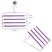 Load image into Gallery viewer, On amazon clothes pants hangers 2pack multi layers metal pant slack hangers foam padded swing arm pants hangers closet storage organizer for pants jeans scarf hanging purple 4pack