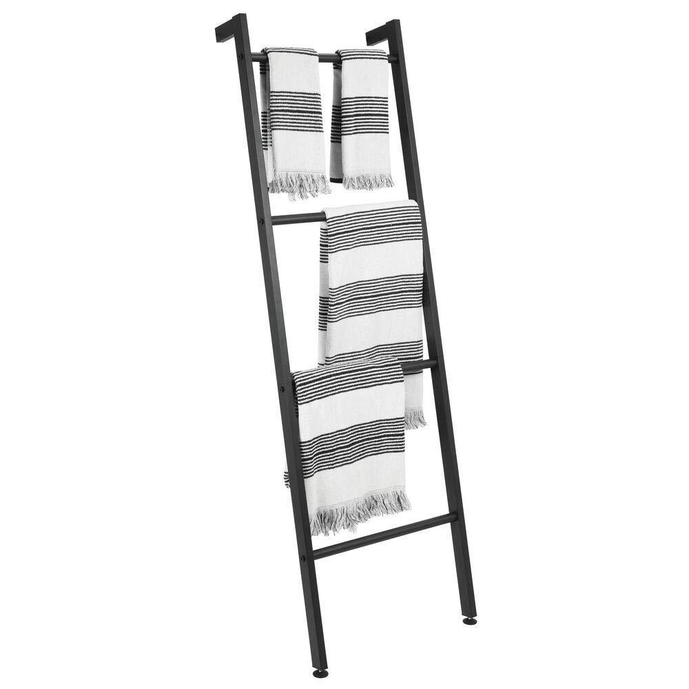 On amazon mdesign metal free standing bath towel bar storage ladder holds towels blankets clothes and magazines newspapers 4 levels matte black