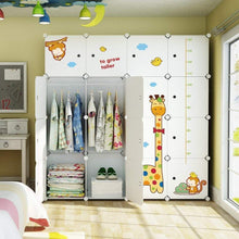 Load image into Gallery viewer, Storage organizer kousi kids dresser kids closet portable closet wardrobe children bedroom armoire clothes storage cube organizer white with cute animal door safety large sturdy 10 cubes 2 hanging sections