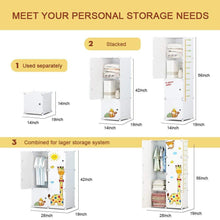 Load image into Gallery viewer, The best kousi kids dresser kids closet portable closet wardrobe children bedroom armoire clothes storage cube organizer white with cute animal door safety large sturdy 10 cubes 2 hanging sections