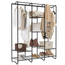 Load image into Gallery viewer, Budget friendly langria large free standing closet garment rack made of sturdy iron with spacious storage space 8 shelves clothes hanging rods heavy duty clothes organizer for bedroom entryway black