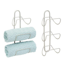 Load image into Gallery viewer, Order now mdesign modern decorative metal 3 level wall mount towel rack holder and organizer for storage of bathroom towels washcloths hand towels 2 pack satin