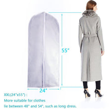 Load image into Gallery viewer, Heavy duty garment bag clear plastic breathable moth proof garment bags cover for long winter coats wedding dress suit dance clothes closet pack of 6 24 x 55