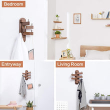 Load image into Gallery viewer, Buy now solid wood swivel coat hooks folding swing arm 5 hat hanger rail multi foldable arms towel clothes hanger for bathroom entryway bedroom office kitchen kids garage wall mount accessories walnut wood