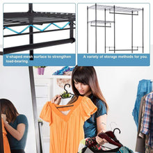 Load image into Gallery viewer, Budget hanging closet organizer and storage heavy duty clothes rack sturdy 3 rod garment rack large with wire shelving height adjustable commercial grade metal clothes stand rack for bedroom cloakroom black