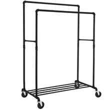 Load image into Gallery viewer, Best songmics industrial pipe double rail wheels with commercial grade clothing hanging rack organizer for garment storage display black uhsr60b