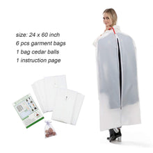 Load image into Gallery viewer, Order now allhom dust proof clothing bags pack of 6 pcs 60 inch large hanging garment bags and cedar balls for coat long dress gowns and dance costumes