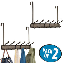 Load image into Gallery viewer, Best seller  mdesign decorative over door long easy reach 12 hook metal storage organizer rack to hang jackets coats hoodies clothing hats scarves purses leashes bath towels robes 2 pack bronze