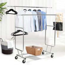 Load image into Gallery viewer, Shop topeakmart commercial grade adjustable double rail clothing hanging rack on wheels rolling garment rack drying rack w wheels chrome finish