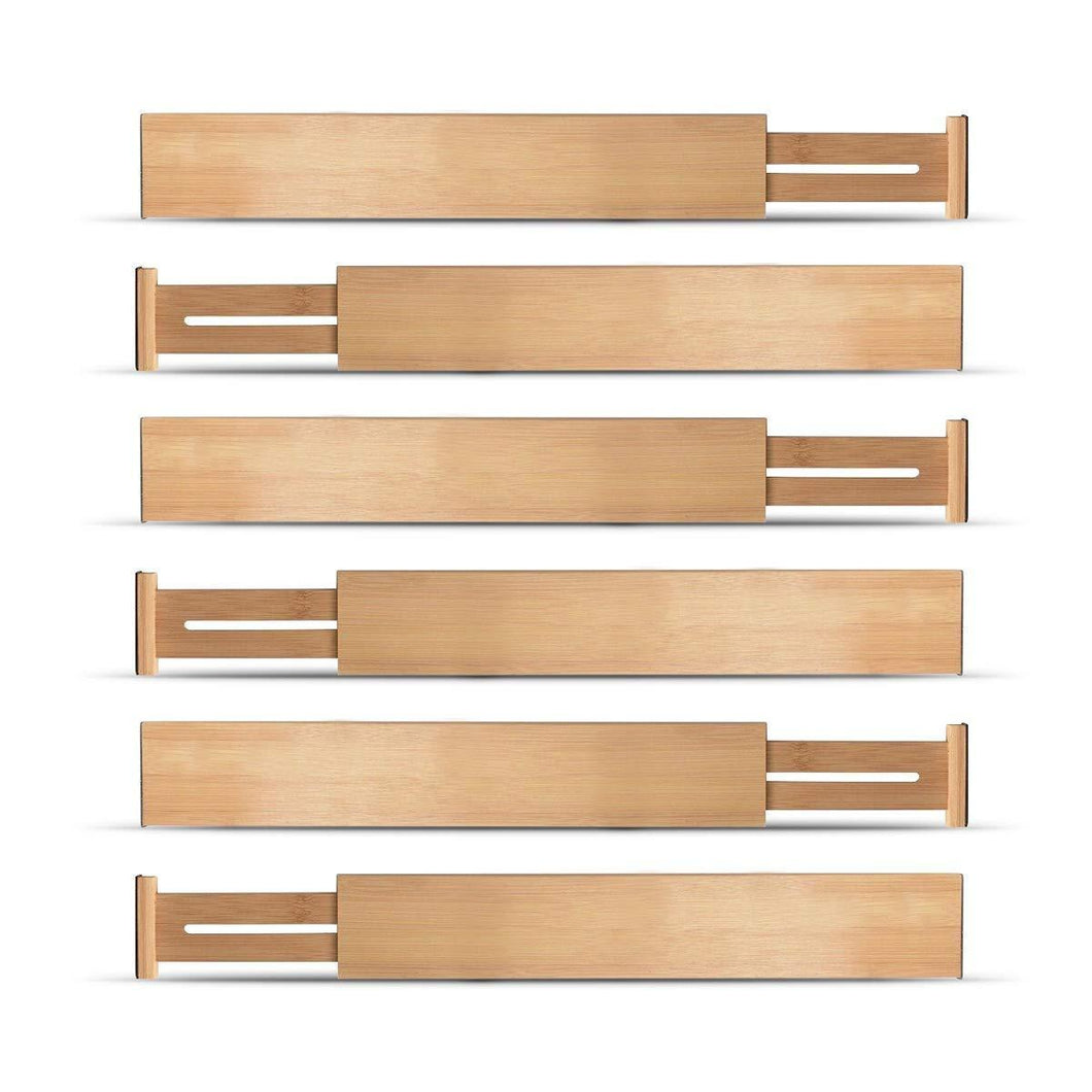 Bamboo Kitchen Drawer Dividers Organizers - Set of 6 Spring Loaded Adjustable Drawer Separators for Home and Office Organization
