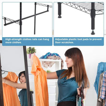 Load image into Gallery viewer, Budget friendly hanging closet organizer and storage heavy duty clothes rack sturdy 3 rod garment rack large with wire shelving height adjustable commercial grade metal clothes stand rack for bedroom cloakroom black