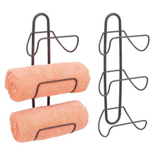 Load image into Gallery viewer, Cheap mdesign modern decorative metal 3 level wall mount towel rack holder and organizer for storage of bathroom towels washcloths hand towels 2 pack bronze