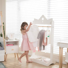 Load image into Gallery viewer, Featured jolie vallee toys home 2 in 1 kids wood armoire wardrobe crown clothes rack white baby clothes storage rack standing closet boutique clothes rack organizer for toddler girls 2 5 years
