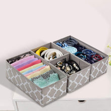Load image into Gallery viewer, Heavy duty foldable cloth storage box closet dresser drawer organizer cube basket bins containers divider with drawers for underwear bras socks ties scarves set of 6 light coffee with white lantern pattern