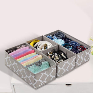 Heavy duty foldable cloth storage box closet dresser drawer organizer cube basket bins containers divider with drawers for underwear bras socks ties scarves set of 6 light coffee with white lantern pattern