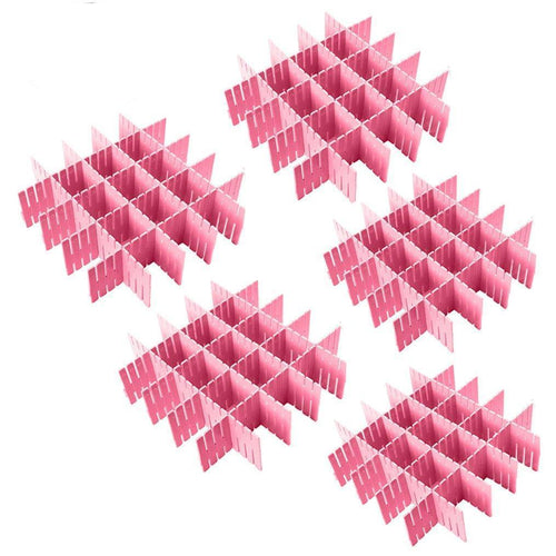 NewFerU Plastic Desk DIY Grid Drawer Dividers Adjustable Tidy Closet Shelf Storage Organizers for Purses,Ties,Tshirts,Pens,Bras,Sock,Underwear,Scarves,Makeup,Kitchen Cutlery Flatware (40pcs-Pink)