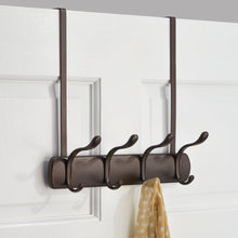 Load image into Gallery viewer, Select nice interdesign bruschia over door storage rack organizer hooks for coats hats robes clothes or towels 4 dual hooks bronze