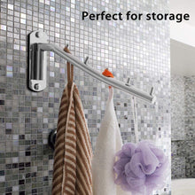 Load image into Gallery viewer, Organize with newdora 2 pack folding wall mounted clothes hanger rack clothes hook stainless steel with swing arm holder clothing hanging system closet storage organizer heavy duty drying rack wall mount hanger