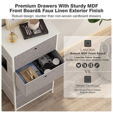 Load image into Gallery viewer, Great langria 4 drawer home dresser storage tower clothes organizer with easy pull faux linen drawers and metal frame features wooden tabletop premium finish for guest room dorm hallway or office grey