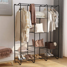 Load image into Gallery viewer, Discover the langria large free standing closet garment rack made of sturdy iron with spacious storage space 8 shelves clothes hanging rods heavy duty clothes organizer for bedroom entryway black