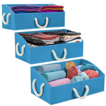 Load image into Gallery viewer, Budget sorbus trapezoid storage bin box basket set foldable with cotton rope carry handles great for closet clothes linens toys nursery non woven fabric trapezoid bin blue