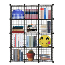 Load image into Gallery viewer, Discover genenic 12 cube closet organizer garage storage racks sets shelf cabinet wire grids panels and units for books plants toys shoes clothes stainless steel black