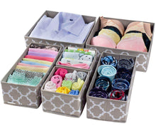 Load image into Gallery viewer, Get foldable cloth storage box closet dresser drawer organizer cube basket bins containers divider with drawers for underwear bras socks ties scarves set of 6 light coffee with white lantern pattern