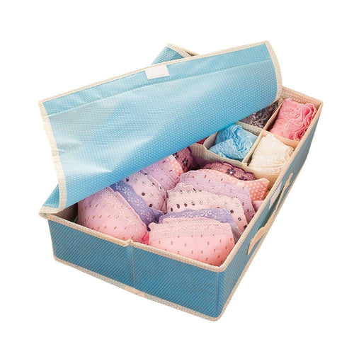 Kaimao Foldable Storage Boxes, Drawer Dividers, Closet Organisers, Under Bed Organiser, for Underwear, Bra, Socks, Tie, Scarves with Lid - Blue
