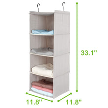 Load image into Gallery viewer, Amazon ishealthy hanging closet organizer 4 shelf cloth hanging shelf houndstooth imitation linen fabric easy mount collapsible foldable hanging closet shelves storage organizer with 2 hooks gray