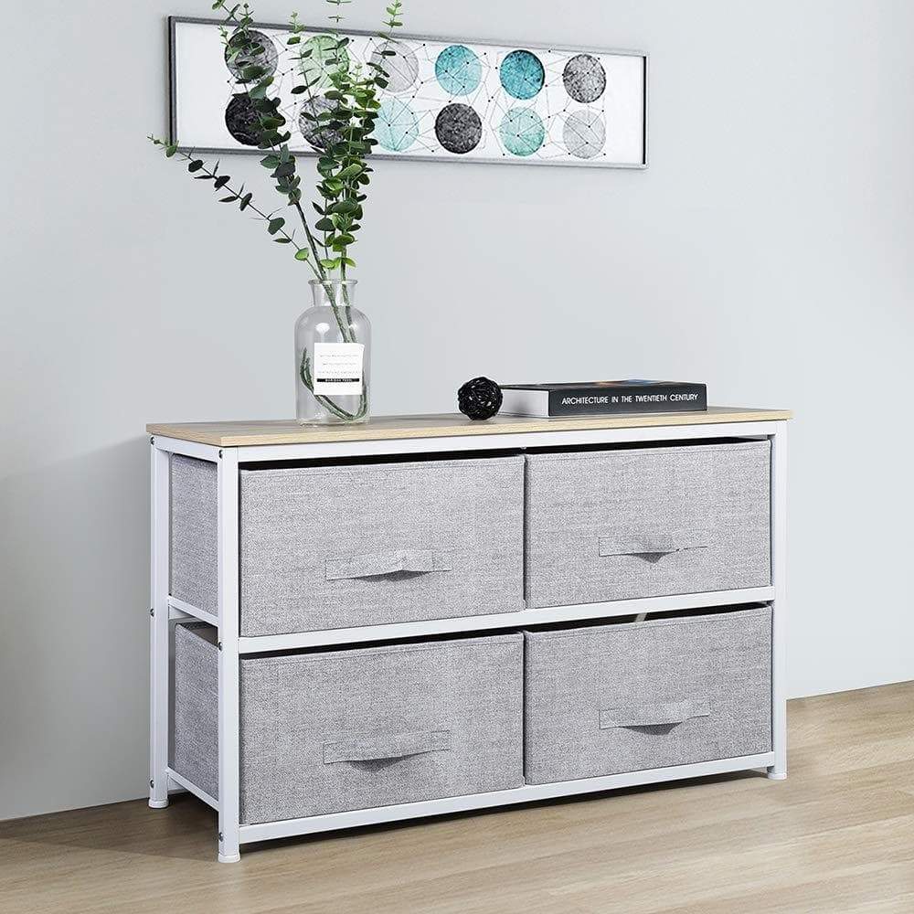 Shop here aingoo dresser storage 4 drawers storage bedroom steel frame fabric wide dressers drawers for clothes grey wood board 2x2 drawers grey