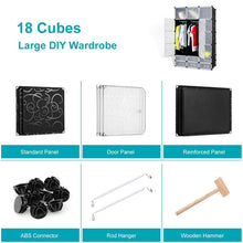Load image into Gallery viewer, Budget honey home diy modular shelving storage organizer 18 cube extra large portable wardrobe with clothes rod 12 cubes organizing cabinet 6 cubes shoe rack