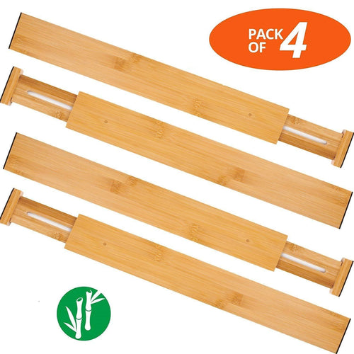 Oberhoffe Adjustable Expandable Dividers Bamboo Drawer Divider Drawer Organizers 100% Natural Bamboo Best for Kitchen, Dresser, Bedroom, Bathroom,Desk- Set of 4