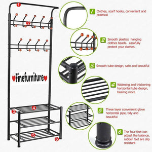 Buy finefurniture entryway coat and shoe rack with 18 hooks and 3 tier shelves fashion garment rack bag clothes umbrella and hat rack with hanger bar