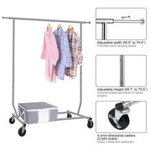 Load image into Gallery viewer, The best camabel clothing garment rack heavy duty capacity 300 lbs adjustable rolling commercial grade steel extendable hanger drying organizer chrome finish storage shelf with wheels load up to 300lbs