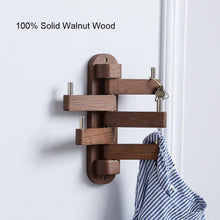 Load image into Gallery viewer, Amazon best solid wood swivel coat hooks folding swing arm 5 hat hanger rail multi foldable arms towel clothes hanger for bathroom entryway bedroom office kitchen kids garage wall mount accessories walnut wood