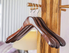 Load image into Gallery viewer, Try superior gugertree wooden wide shoulder coat hanger women clothing hangers with polished chrome hook attractive walnut finish 3 pack