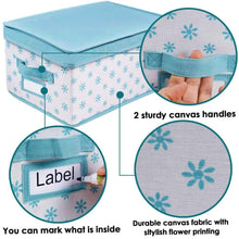 Load image into Gallery viewer, New homyfort foldable storage box bins with lid sturdy canvas drawer dresser organizer for closet clothes bras ties set of 2 white canvas with blue flowers