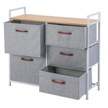 Load image into Gallery viewer, Buy maidmax storage cube dresser home dresser storage tower constructed by painted steel wooden top and 5 foldable cloth storage cubes gray