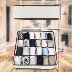 Save skyugle sock organizer underwear drawer divider 24 cell collapsible closet foldable clothes tie handkerchief wardrobe cabinet storage boxes beige 2 packs 1 mesh laundry bag for sock underwear