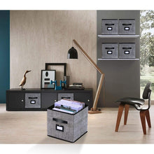 Load image into Gallery viewer, Top rated onlyeasy foldable cloth storage bins cubes box set of 6 home closet cubby bookcase nursery drawers organizers with label holders and dual leather handles 12x12x12 inch linen like black 7mxab06plp