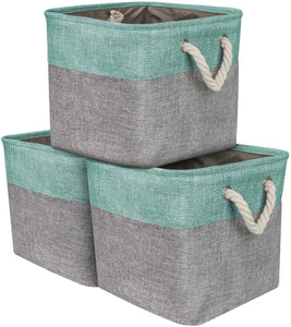 Storage organizer sorbus storage large basket set 3 pack big rectangular fabric collapsible organizer bin with cotton rope carry handles for linens toys clothes kids room nursery woven rope basket teal