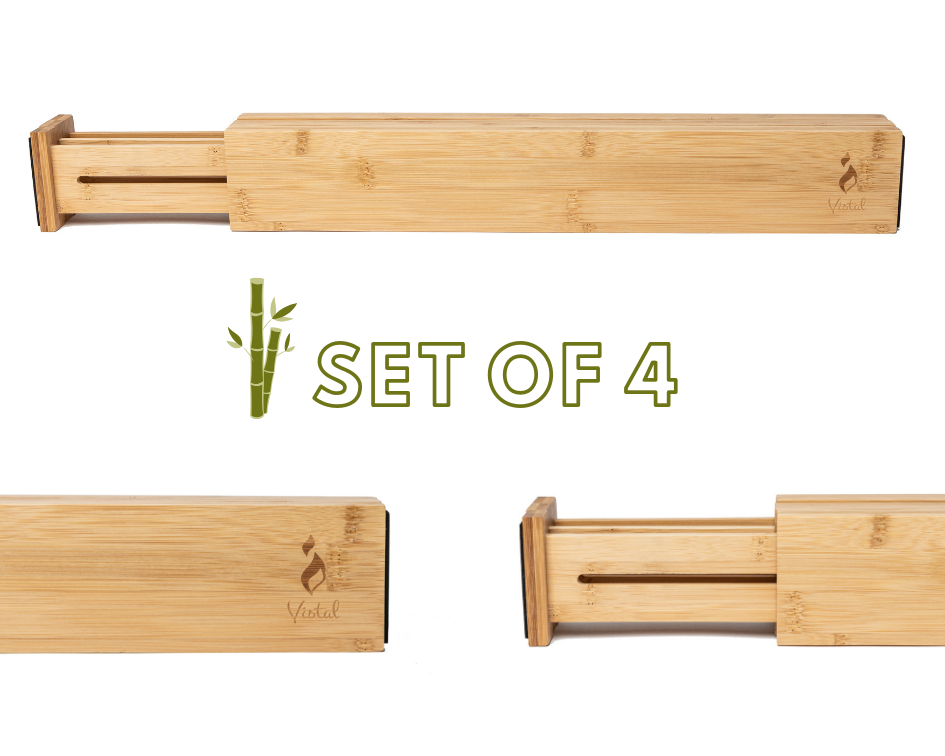 Bamboo Drawer Dividers | Adjustable and Expandable | Set of 4 Drawer Organizers - Vistal Supply 